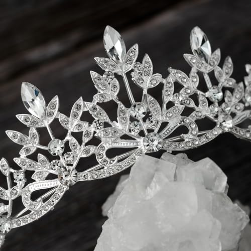 SWEETV Tiara Headbands Bridal Wedding Crown Prom Birthday Party Hair Accessories, Rhinestone Bridal Crown Princess Tiara Jewelry Headpieces for Women and Girls Silver,Lorelai Crystal Tiara