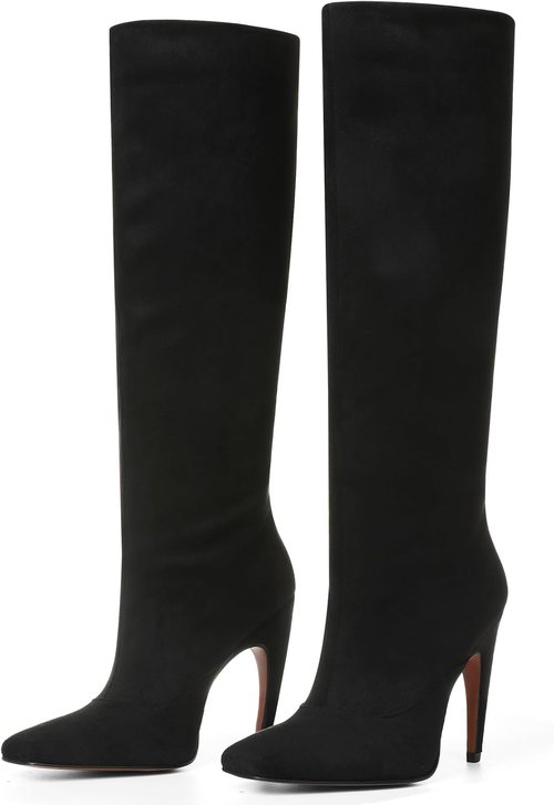 Femflame Knee High Boots - Stylish Wide Calf Suede Long Boots with Square Toe & Stiletto Heel