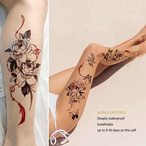 Roarhowl Large and exquisitely fake tattoo,oriental elements of big flowers, temporary tattoos for women sexy 10 designs