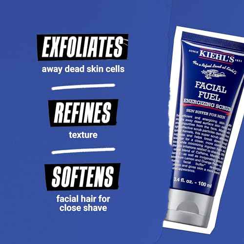 Kiehl's Facial Fuel Exfoliating Face Scrub, Facial Cleanser for Men, Smooths Skin & Removes Dead Skin, Dirt & Oil, Helps Soften Tough Facial Hair, with Caffeine, Menthol, Vitamin E & Citrus Extracts