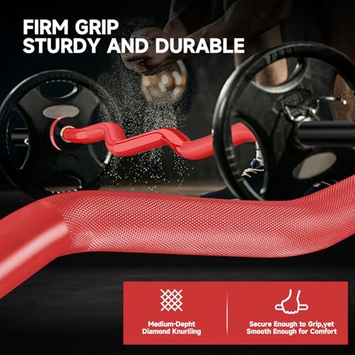 Olympic EZ Curl Barbell Bar, 400LBS Weight Capacity Olympic Curl Bar, 4ft Barbell Weight Bar with Knurled Grip for 2 Inch Weight Plates, Hip Thrusts,Squat,Biceps-Home Gym Weight Bar