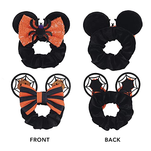 JIAHANG Halloween Velvet Mouse Ear Hair Scrunchies Pumpkin Spider Bow Ponytail Holders Festival Costume Hair Accessories for Women Girls (halloween set)