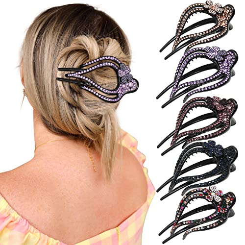 French Concord Flat Hair Clips - 6PCS Curved Hair Claw No Slip Hair Clips Volume Strong Hold Clip Hair Claw for Women Girls (5PCS Spark Curved(Medium,4"))