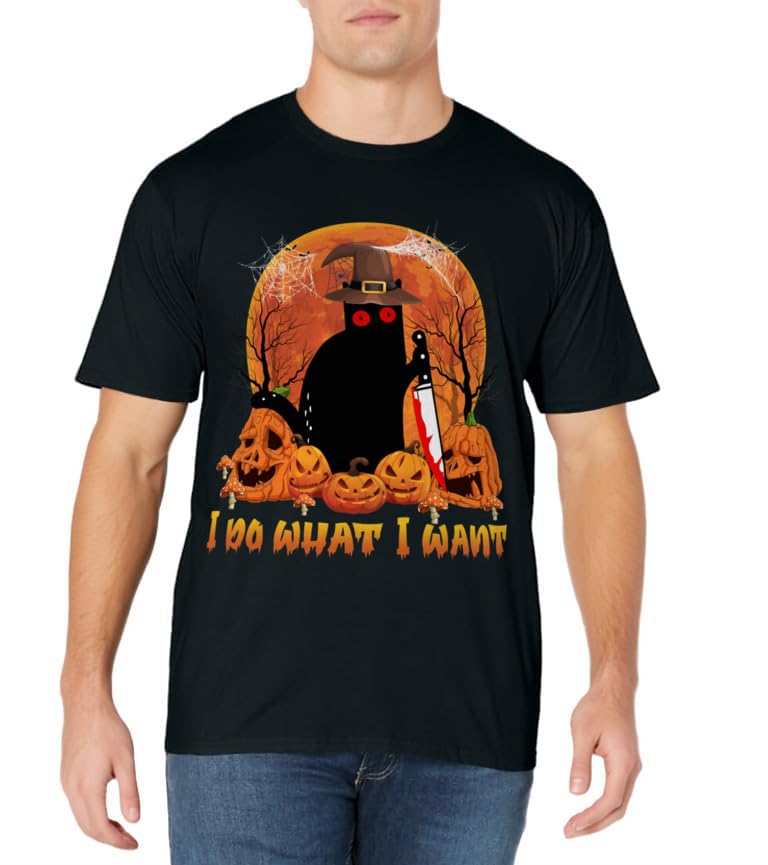 Scary Halloween Black Cat Funny I do What I Want Cat T-Shirt