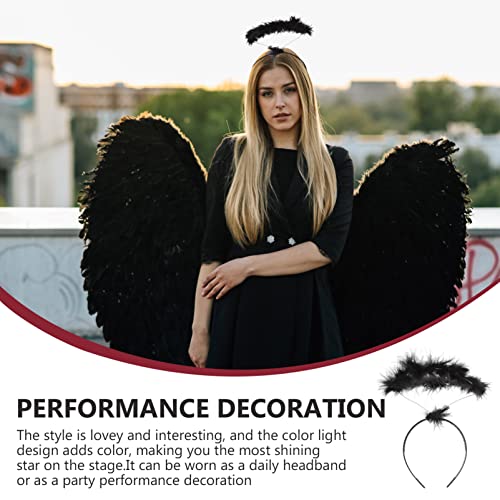 Lurrose Angel Headband Halo, Feather Hair Hoop White Feather Headband Angel Headpiece for Women Costume, 4pcs (black)