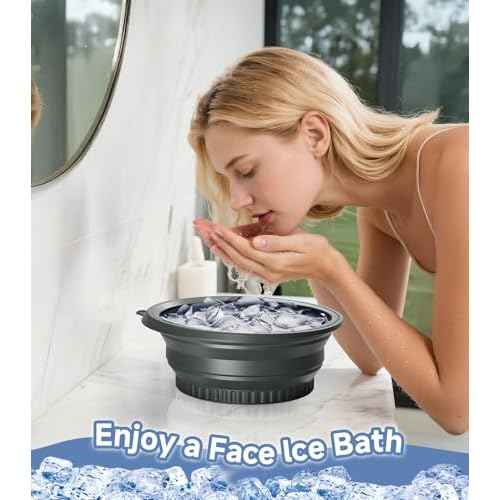 Face Bowl for Ice with Built-in Ice Tray ? Collapsible Silicone Facial Ice Bath Bowl for Cold Plunge Therapy, Skin Tightening & Acne Relief ? Portable Spa Tool for Home & Travel(Black)