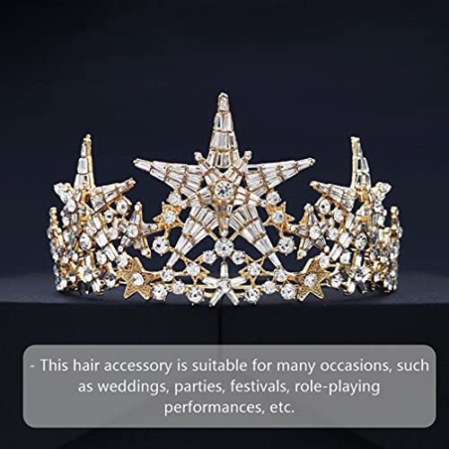 Beaupretty Bridal Crown Crystal Tiara Crowns Star Rhinestones Headband Princess Crown Women Rhinstone Headbands Bridal Wedding Prom Birthday Party Headpiece (Golden)