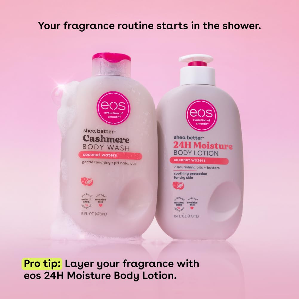 eos Shea Better Cashmere Body Wash, Coconut Waters, Moisturizing and Nourishing, pH Balanced Creamy Gel Formula, Paraben & Phthalate Free, Sensitive Skin,16 fl oz