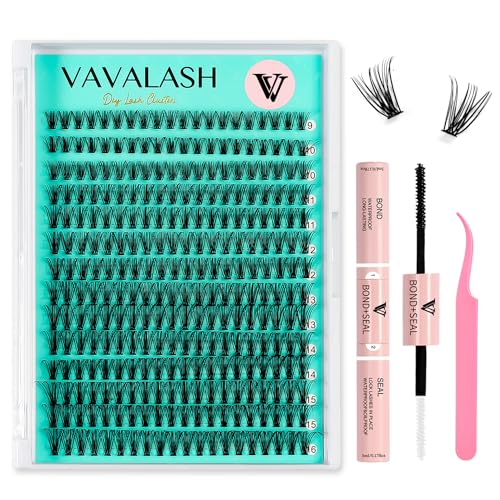 VAVALASH DIY Lash Extension Kit 280 PCS Individual Cluster Lashes Kit 20D 0.07-D-9-16mm Lash Clusters, Lash Bond and Seal, Lash Tweezer for DIY Eyelash Extension at Home（Kit-20D-0.07-D-9-16MIX）