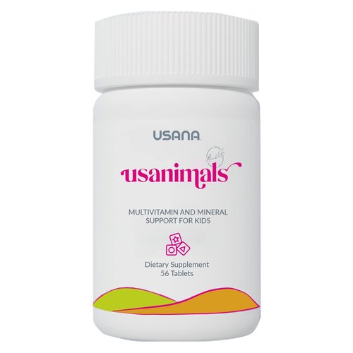 USANA Usanimals Multivitamin for Kids - Daily Chewable Tablets with Vitamins A, C, D, E, B6, B12, Zinc, Iron - Supports Immune, Bone & Brain Health - Essential Nutrients for Ages 2-12 - 56 Tablets
