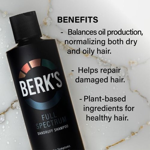 Berk's Medicated Dandruff Shampoo with 0.5% Coal Tar, 3% Salicylic Acid & 1.5% Sulfur - Full Spectrum Formula - Flake & Itch Control - 8 Fl Oz