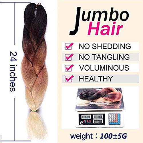 Benehair Rainbow Braiding Hair 3 Bundles/lot 24inch Jumbo Braiding Hair Extensions High Temperature Synthetic Braid Hair Braiding Hair Pre Stretched Ombre Braiding Hair (Purple+Blue+Yellow+Orange)