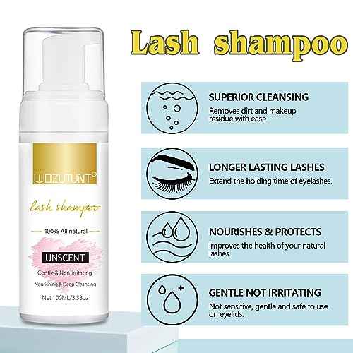 3.38OZ Eyelash Extension Cleanser Lash Mousse Unsent Lash Shampoo for Extensions, Natural Lashes Makeup & Mascara Remover Professional & Self