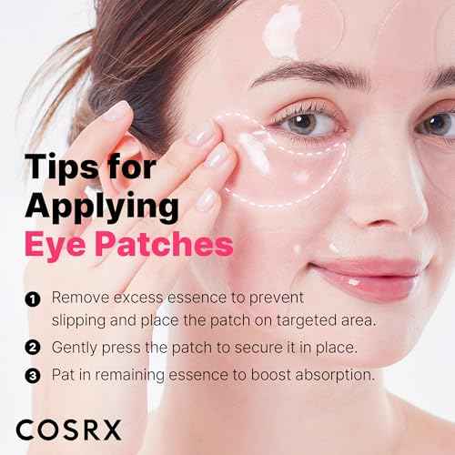 COSRX Pink Peptides Collagen Hydrogel Eye Patch for Puffy Eyes and Dark Circles, Under Eye Mask, 60 Under Eye Patches, Korean Skin Care