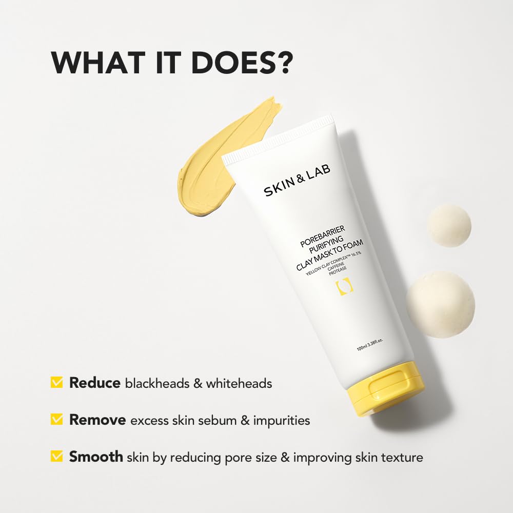 [SKIN&LAB] Porebarrier Purifying Clay Mask - Yellow Clay & Caffeine for Deep Cleansing | 3.38 fl. oz.