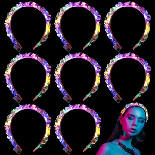 Tigeen Hairband, Light up Headband Led Headband Led Face Jewelry Glow Headband, 8 Pcs, for Girls Women Valentine's Day Party Favors