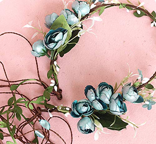 Floral Fall Adjustable Bridal Flower Garland Headband Flower Crown Hair Wreath Halo F-83 (A-Blue Crown)