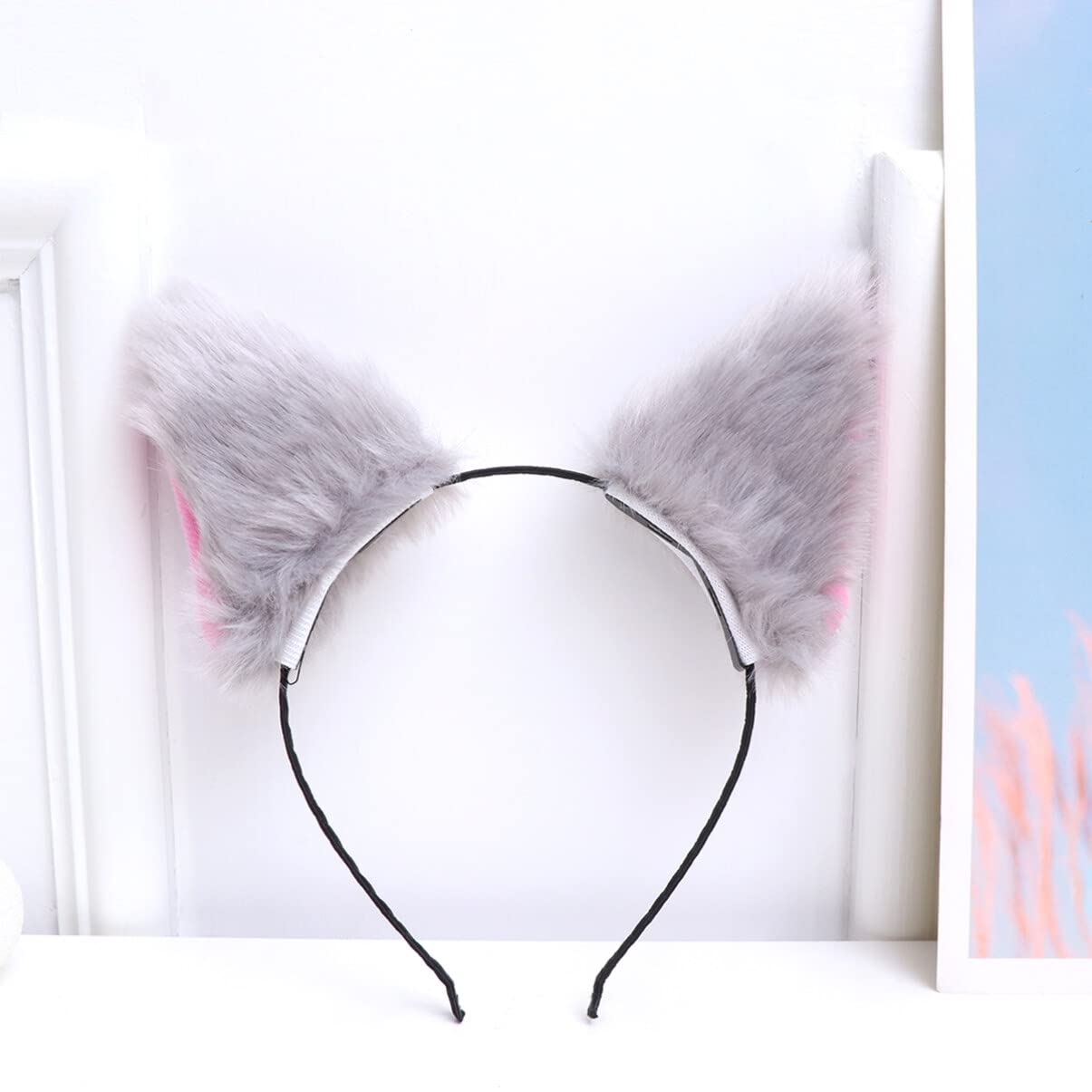 PartyKindom Cat Headbands Cute Accessories Headwear Ear Animal Girls Headdress Fur Head Band Prom Headband Animals Child Goth White Cartoon Adult Furry Grey Outfits Cosplay Hoop Dress