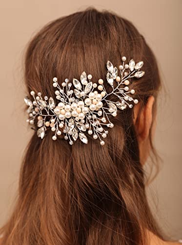 Teyglen Flower Crystal Headband Hair Vine Handmade Bridal Rhinestones Beads Headband Wedding Hair Accessories for Brides Floral Hair Pieces Headpieces for Women Girl (Blue)