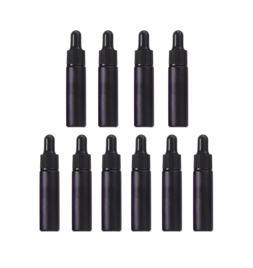 YORROR 10 Pcs 10ml Frosted Black Glass Essential Oil Dropper Bottle,Empty Refillable Dropper Bottle With Glass Eye Dropper for Massage Oils,Aromatherapy,Perfume,Cosmetic Liquid