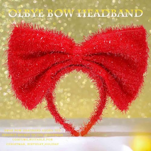 Olbye Christmas Headbands Red Bow Hairbands Xmas Hair Hoop Big Bowknot Headband Holiday Headpiece Cosplay Party Props Christmas Costume Accessories for Women Girls (A-Red)