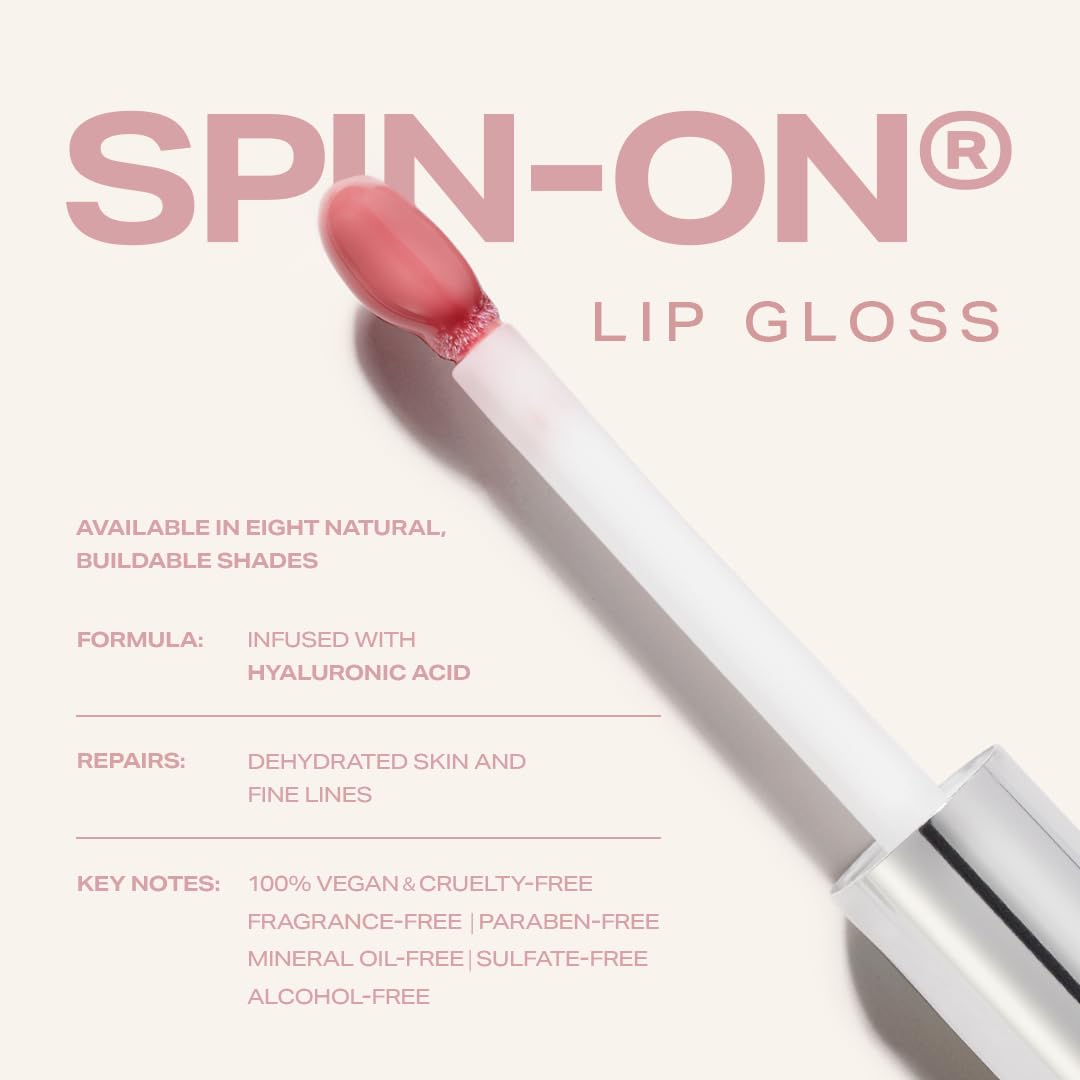 Woosh Beauty Spin-On Lip Gloss - Hydrating Hyaluronic Acid & Shea Butter | Vegan, No Fine Lines, Shine Finish