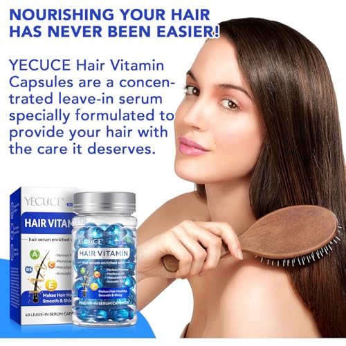 Vitamin-Enriched Hair Treatment Capsules with Moroccan and Macadamia Oils - No Rinse, For Hair Repair and Moisturizing, For Women & Men (40 Capsules, Blue)