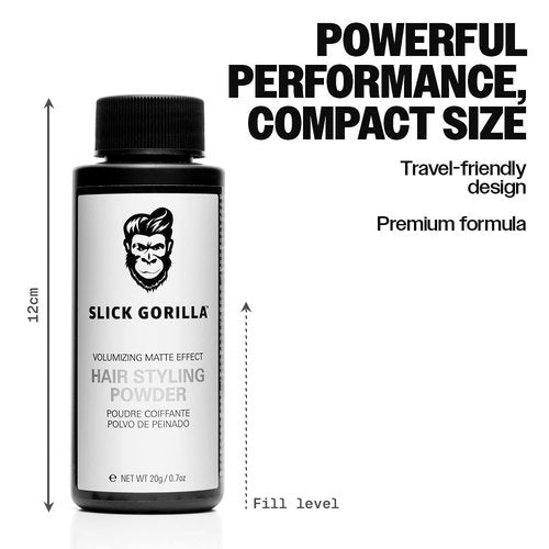 Slick Gorilla Hair Styling Powder for Men 0.70 oz (20ml) | Texture Powder | Matte Finish | 24 Hours All Day Hold | Adds Volume & Texture | Lightweight | Non-Sticky | No Shine | Texturizing Product
