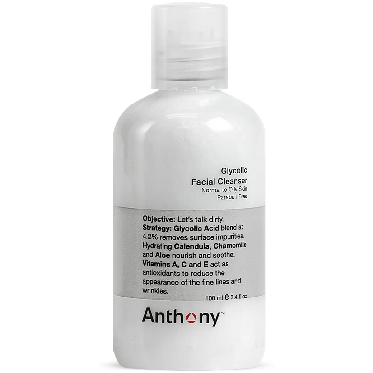 Anthony Glycolic Facial Cleanser - Daily Exfoliating Face Wash for Men | Hydrating & Gentle, 3.4 Fl Oz