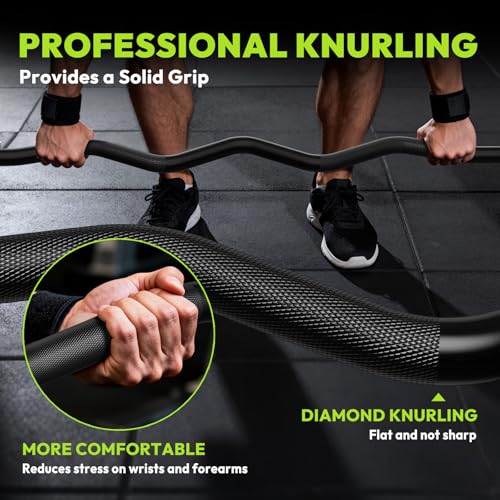 Olympic EZ Curl Barbell Bar 4ft / 6.2ft for Weight Lifting, Hip Thrusts, Squat, Biceps - Home Gym Chrome Curling Bar for 2 Inch Weight Plates, 500lb / 700lb Capacity