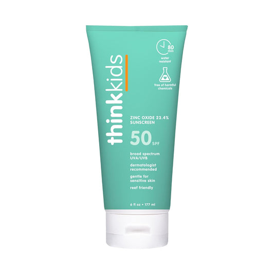 Thinkkids SPF 50+ Mineral Sunscreen - Safe & Natural Water-Resistant Sun Cream for Children - 6 Fl Oz