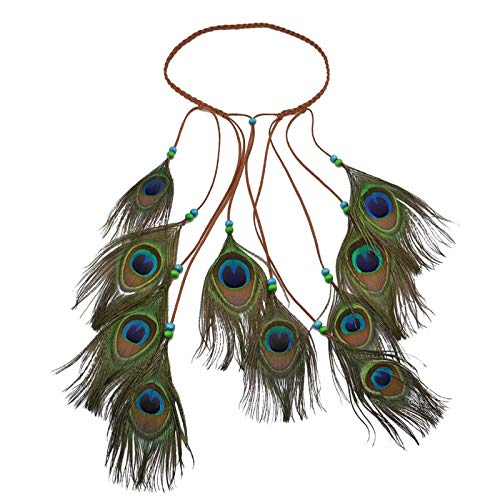 Smagiv Peacock Feather Headband Braided Bead Adjust Hippie Party Headress