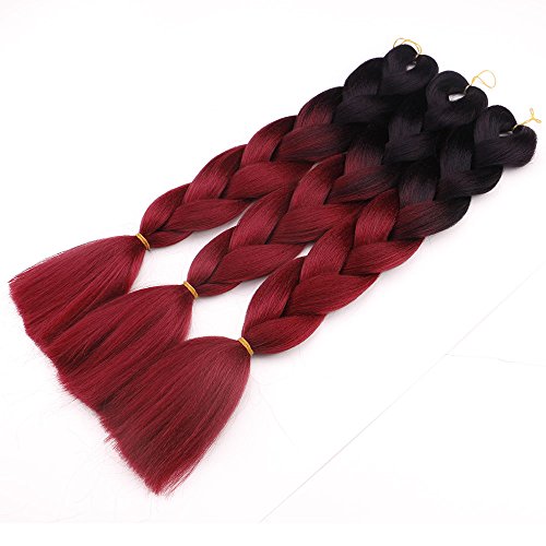 3Pcs/Lot Ombre Braiding Hair Extensions 24" 100g/pcs Yaki Braiding Hair Synthetic Jumbo Braids Hair Extensions (Black and Bug)