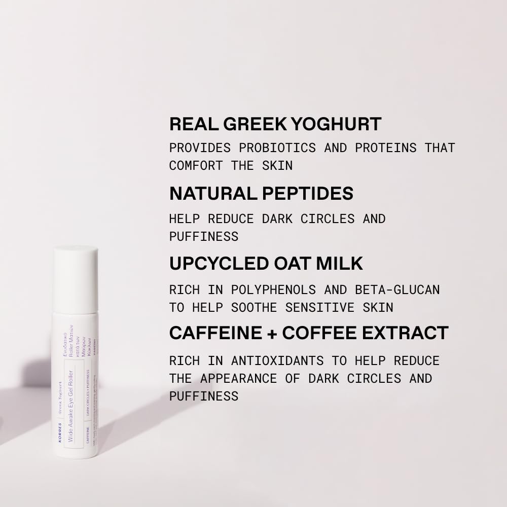 KORRES Greek Yoghurt Eye Gel Serum - Brightening & Hydrating with Hyaluronic Acid & Caffeine | 0.51 fl oz