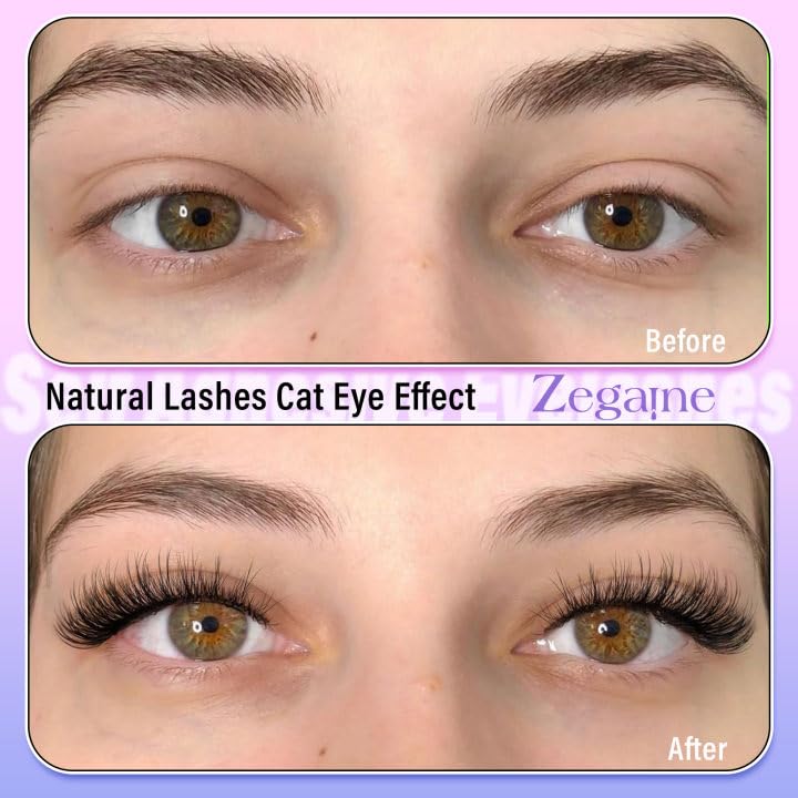 Natural Self Adhesive Lashes Cat Eye Lashes Wispy Self Adhesive Eyelashes No Glue Needed D Curl Reusable Fluffy Strip Lashes without Eyeliner Cat Eye False Eyelashes Natural Look 5 Pairs by Zegaine