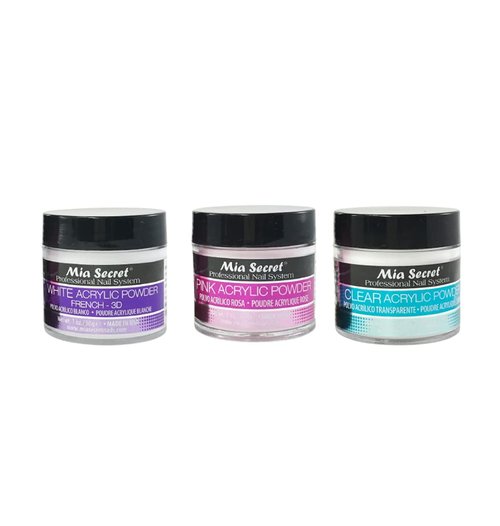 Mia Secret Acrylic Powder - 1 oz x 3 Set (White, Pink, Clear) for Stunning Nail Art