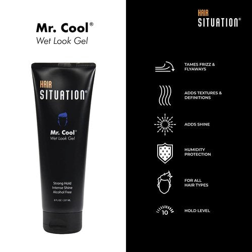 Mr. Cool Hair Gel - Strong Hold & High Shine | Anti-Humidity & Frizz Control, 8 Fl Oz