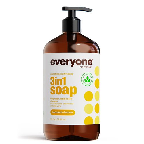 Everyone 3-in-1 Soap | Coconut & Lemon Body Wash, Shampoo & Bubble Bath - 32 Ounce Essential Oils