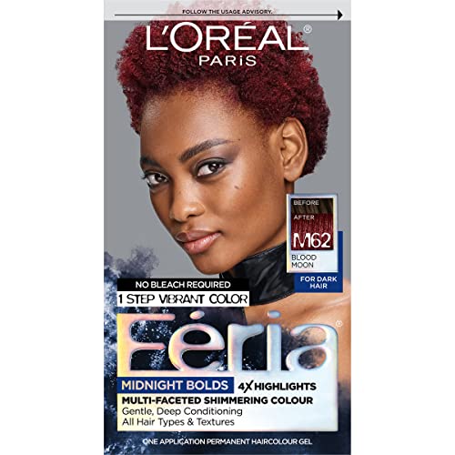 L'Oreal Paris Feria Midnight Bold Hair Dye - One-Step Permanent Color Kit for Dark Hair | Blood Moon Shade