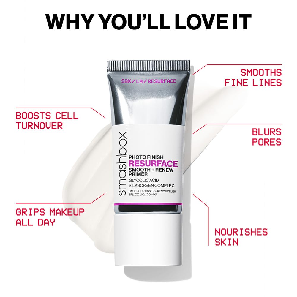 Smashbox Photo Finish Resurface Primer Serum - Smooths Texture & Locks in Makeup | 3.5% Glycolic Acid