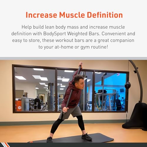 Body Sport Weighted Bar ? Strength Training Workout Bar for Men and Women ? Durable Curl Bar with Secure Rubber Grip for at Home or Gym ? For Yoga, Pilates, Physical Therapy, Resistance Training, and More