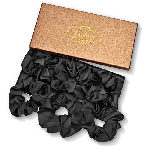 Lolalet Scrunchies for Women, Satin Hair Softer Than Silk Ties Sleep, Big Scrunchy Ponytail Holder with Elastic Bands Girls Thick Thin Curly -6 Pack, Style A
