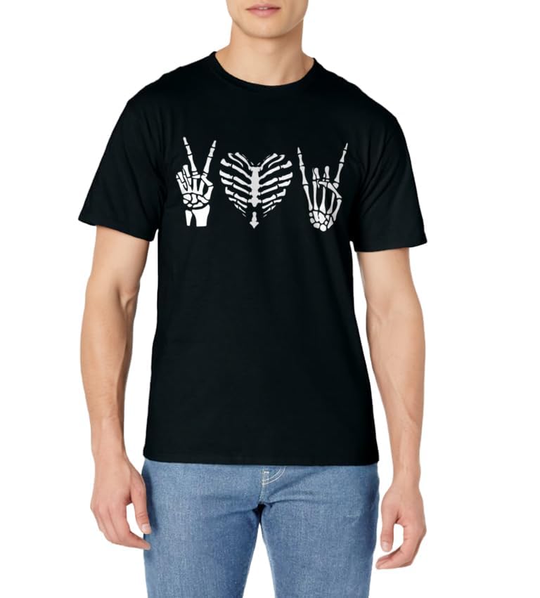 Skeleton Rock hand Lazy Halloween Costume Rib Cage Heart T-Shirt