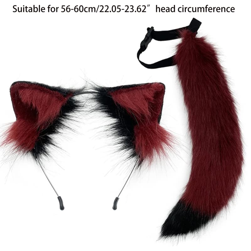 Wolf Ears Headbands Tail Furry Animal Ears Headwear Fox Kitten Cat Hair Hoop for Halloween (Blue and White Ears),Blue,white,One Size