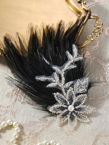 SWEETV 1920s Flapper Headband Roaring 20s Great Gatsby Headpiece Rhinestone Hair Clip Hair Accessories for Women