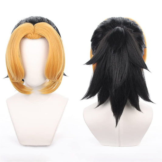 Aadesso Anime Makio Wig Yellow Gradient Black Wig Kimetsu no Demon鬼滅 Slayer Cosplay Costume Men Women with Wig Cap