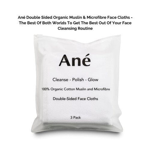 Ané Makeup Remover | 3-Pack Double-Sided Muslin & Microfiber Face Cleansing Cloths