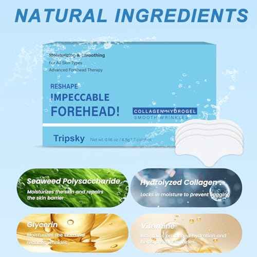 Tripsky Forehead Wrinkle Patches, Overnight Facial Wrinkle Patches With Collagen, Forehead Wrinkles Treatment Jelly Pads Softening Fine Lines