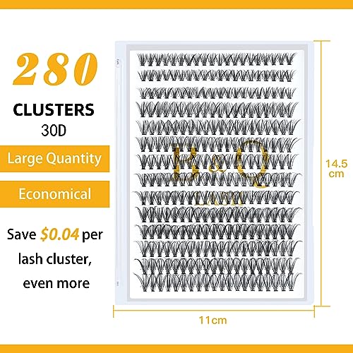 Individual Lashes 280 Clusters False Eyelash 30D 40D 50D Lash Clusters Extensions DIY Eyelash Extensions at Home (30D-C,10-18MIX)