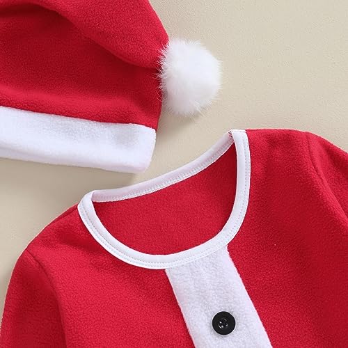 Emmababy Santa Costume Infant Baby Boy Velvet Outfit Toddler Girls Christmas Outfit Button Down Plush Jacket Coat Pants Hat(Christmas Outfits,6-12 Months)